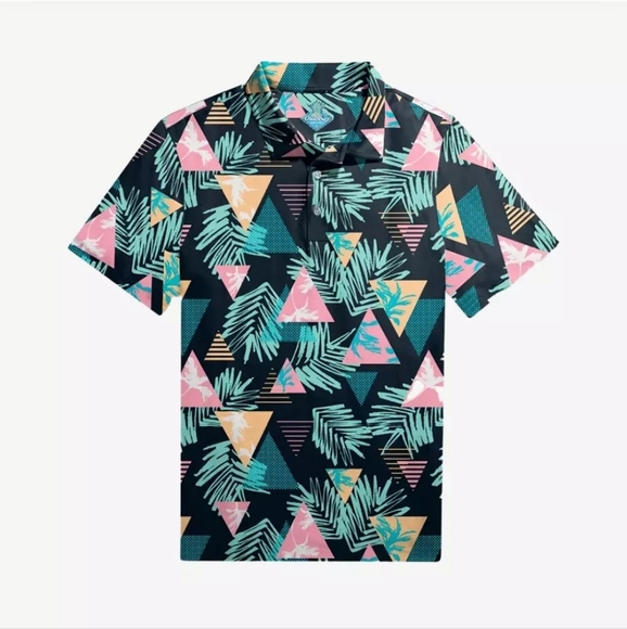 CHRUBBIES The 2 For Tee Performance Polo In Tropical Retro Print. Size Small - Picture 3 of 10